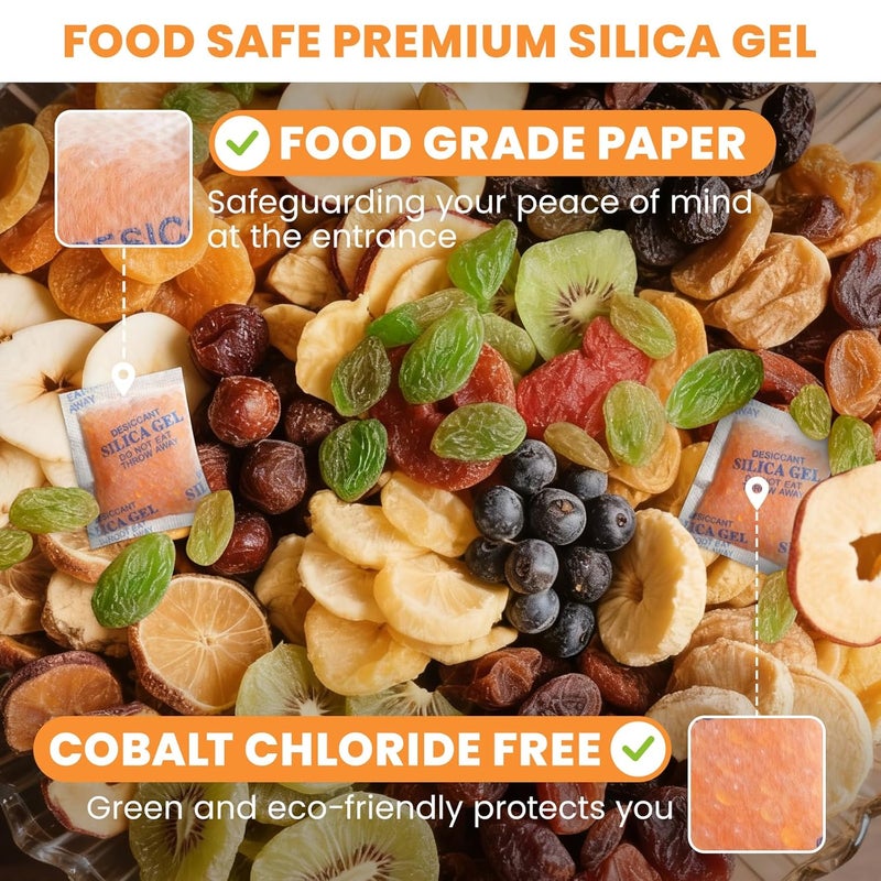 VRURC Color-Indicating Silica Gel Desiccant Packets – 5 Gram (55 Pack) Food-Grade Premium Moisture Absorber, Re-Activatable Desiccant for Food Storage, Seeds, Electronics, and 3D Printing Supplies - Image 4